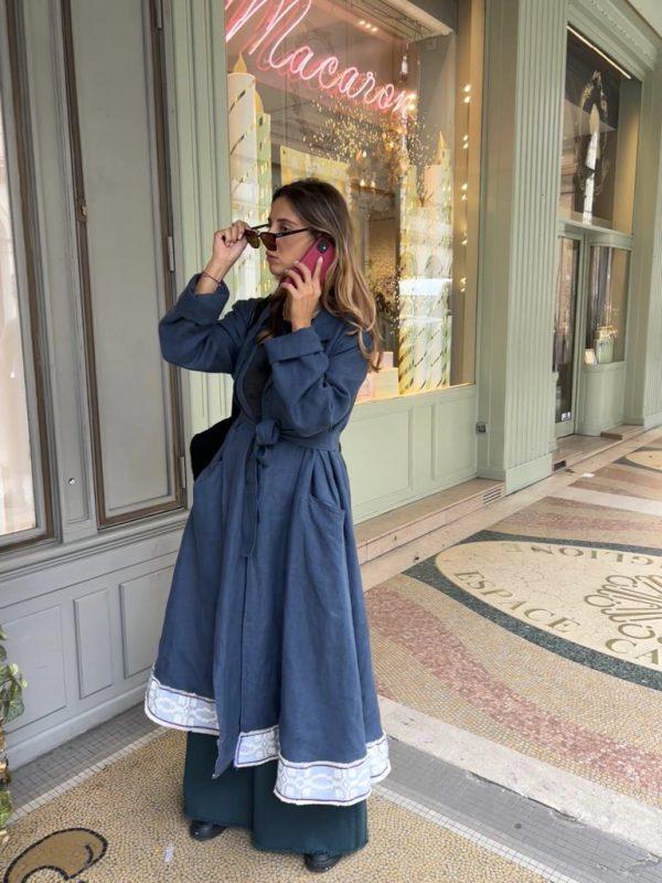 Nina Leuca Maria Blue Wool Coat