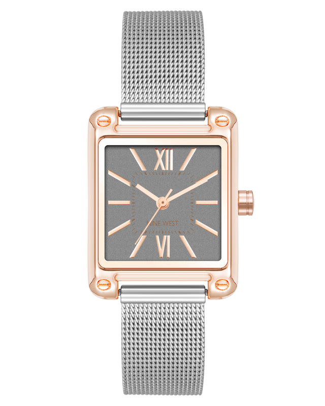 nine west Mesh Bracelet Watch with Rectangular Case
