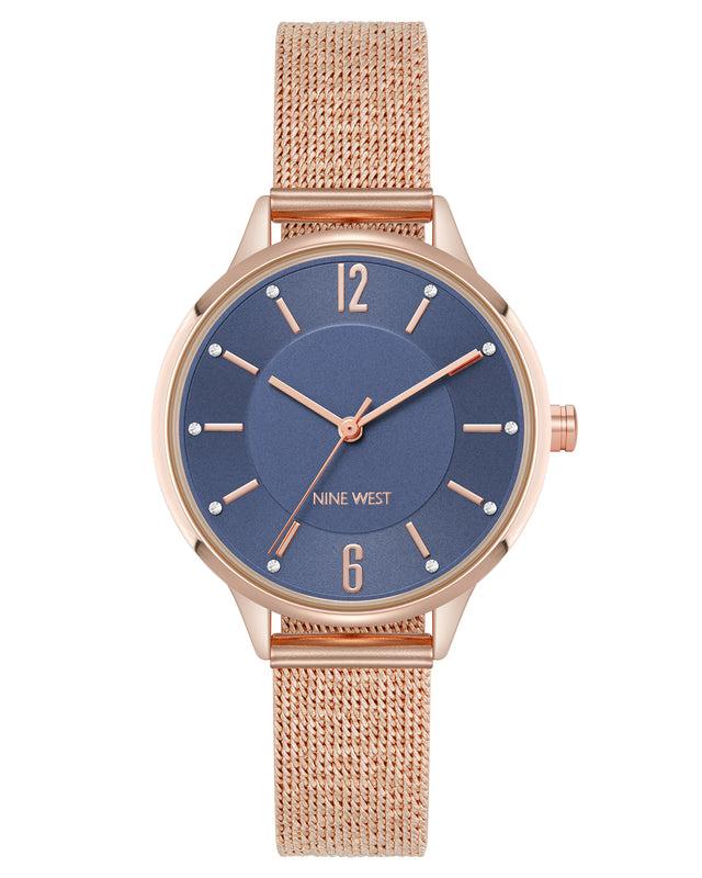 nine west Crystal Accented Dial Mesh Watch