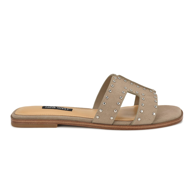 nine west Giny Slip-On Flat Studded Sandals
