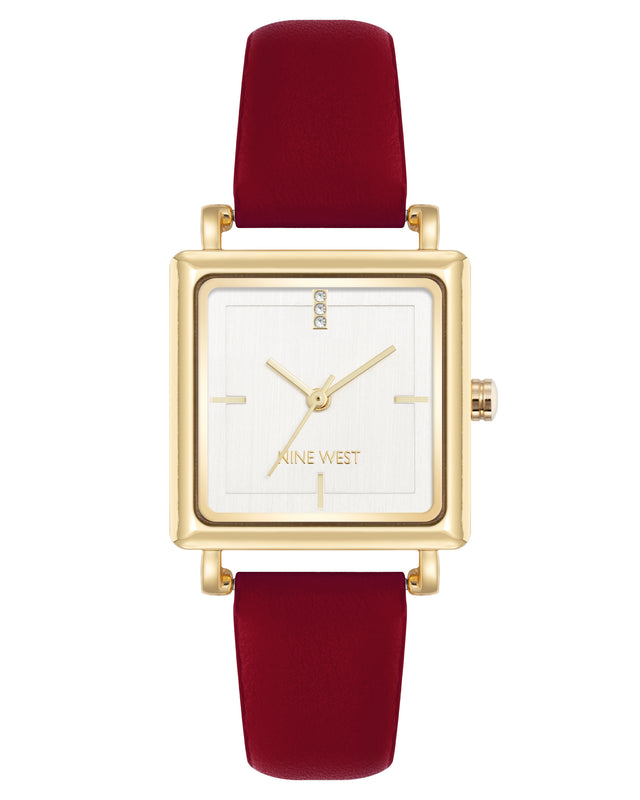 nine west Square Strap Watch with Crystal Accents