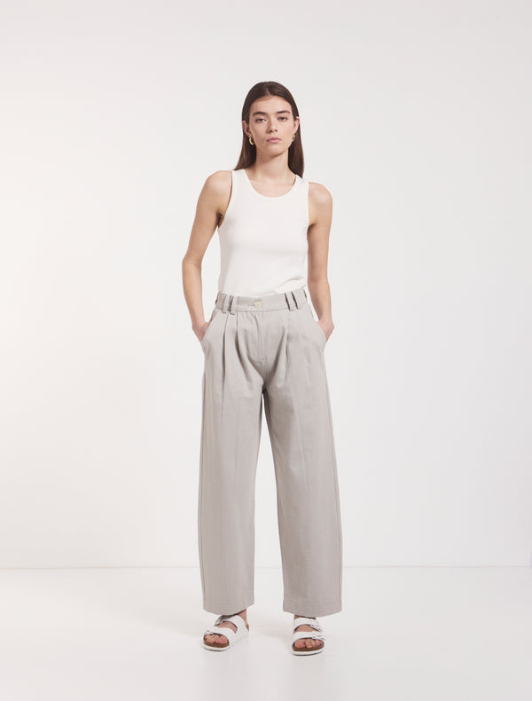 ninety percent Apollo Cotton Linen Blend Loose Pant in Stone