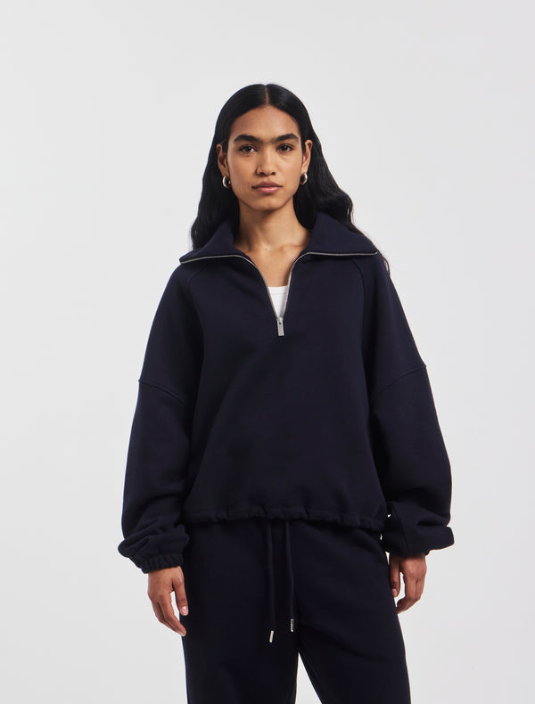Ninety Percent Classic Half Zip Sweatshirt In Darkest Navy