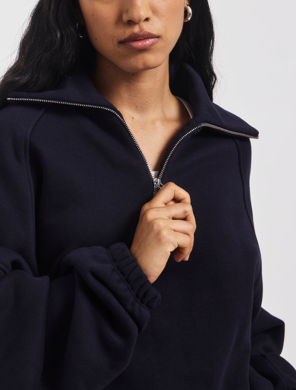 ninety percent Classic Half Zip Sweatshirt in Darkest Navy