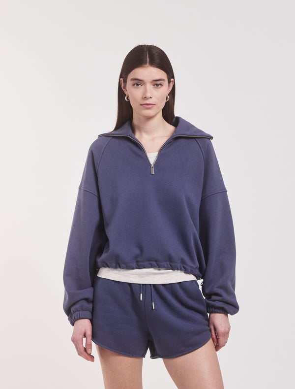 Ninety Percent Classic Half Zip Sweatshirt In Summer Navy