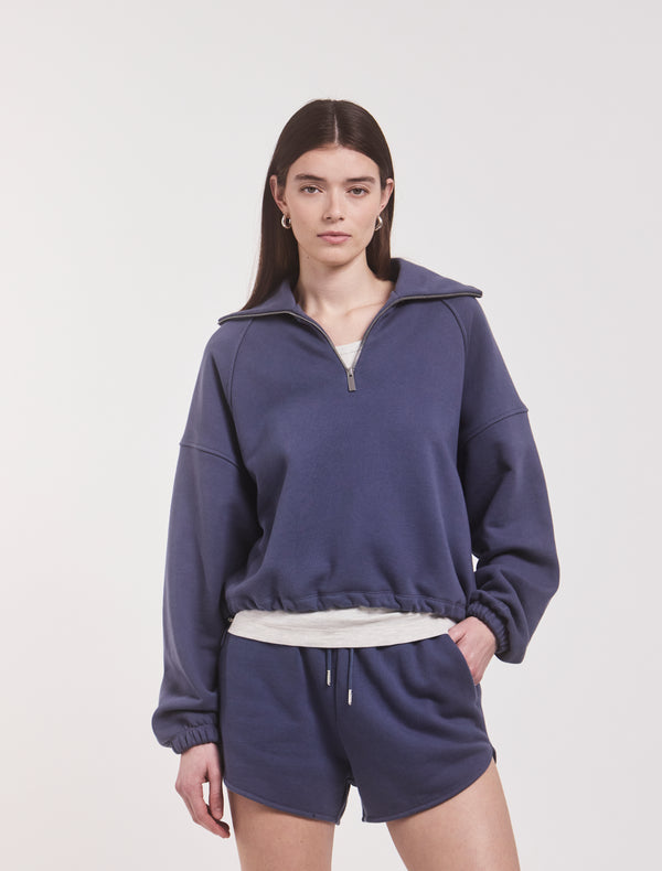 Ninety Percent Classic Half Zip Sweatshirt In Summer Navy
