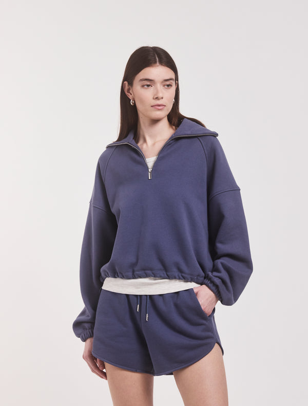 Ninety Percent Classic Half Zip Sweatshirt In Summer Navy