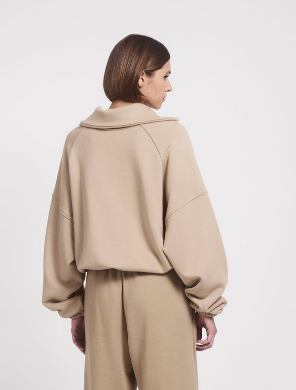 Ninety Percent Classic Half Zip Sweatshirt In Taupe