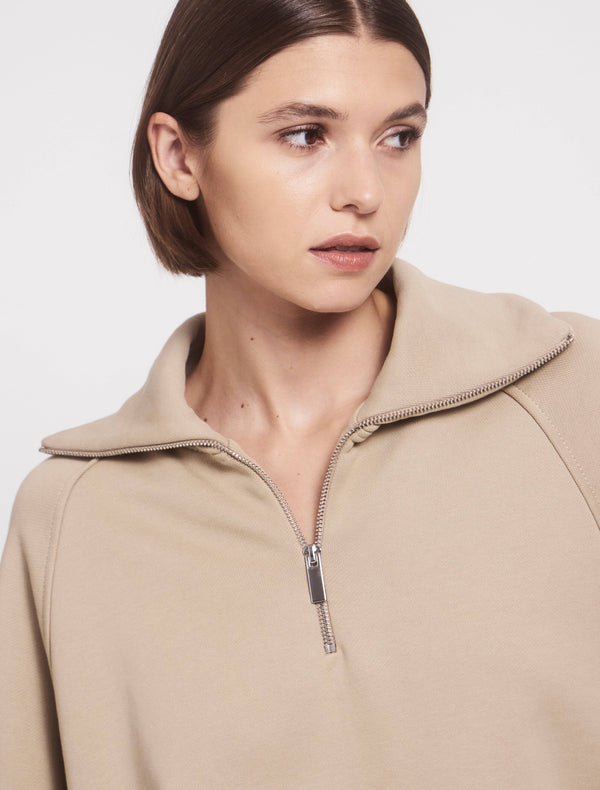 Ninety Percent Classic Half Zip Sweatshirt In Taupe
