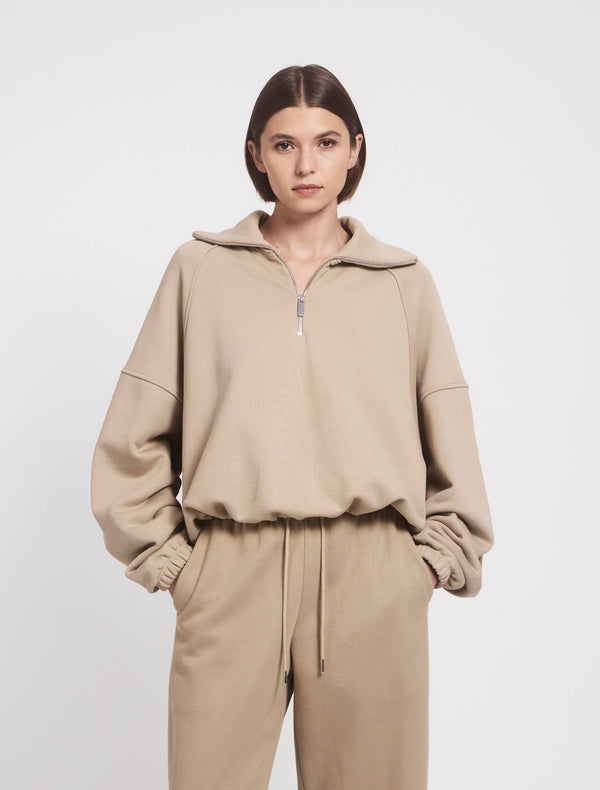 ninety percent Classic Half Zip Sweatshirt in Taupe