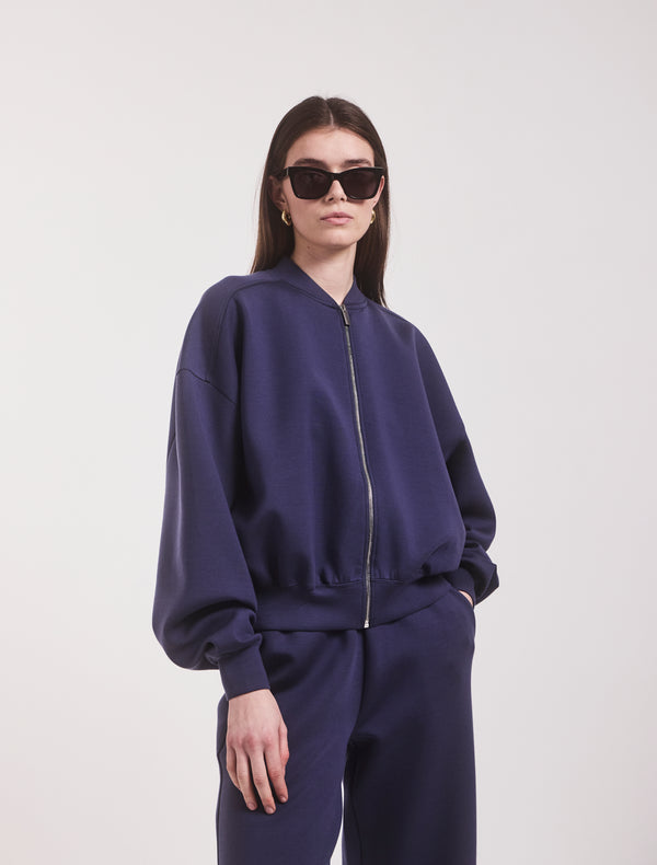 Ninety Percent Classic Lounge Zip Jacket In Summer Navy
