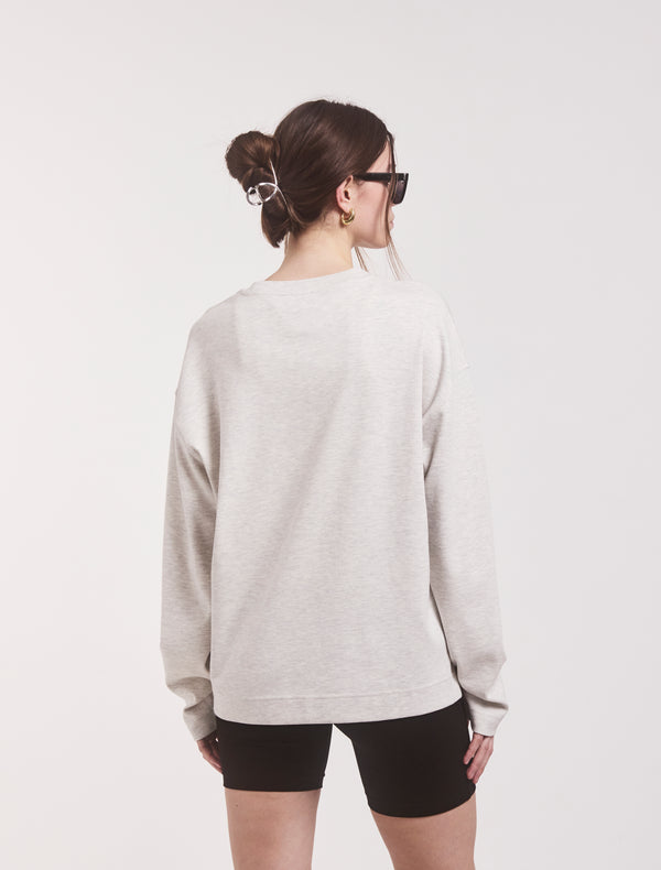 Ninety Percent Compact Cotton Boyfriend Long Sleeve T-Shirt In Light Grey Marl