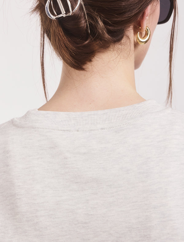 Ninety Percent Compact Cotton Boyfriend Long Sleeve T-Shirt In Light Grey Marl