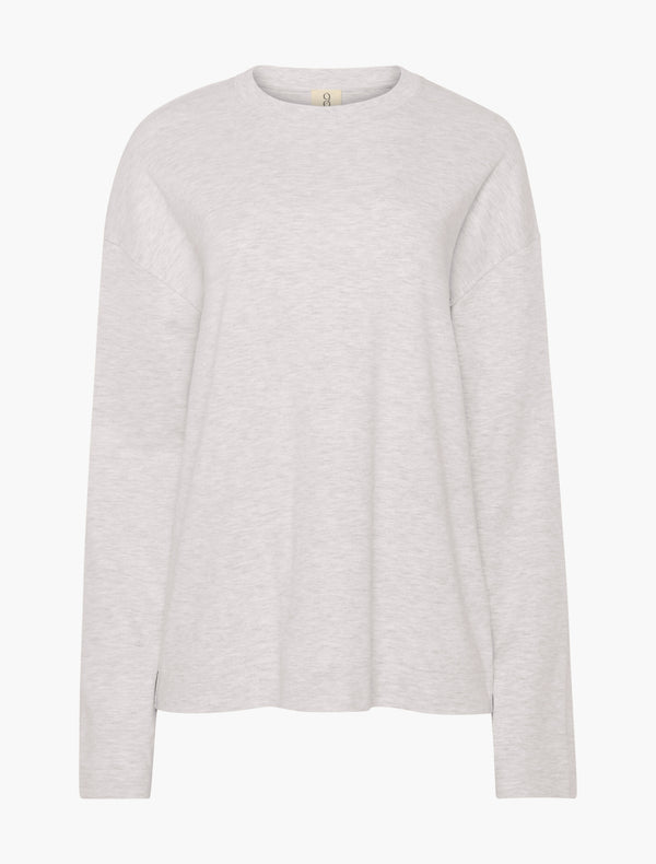 Ninety Percent Compact Cotton Boyfriend Long Sleeve T-Shirt In Light Grey Marl