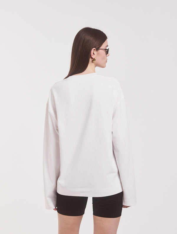 Ninety Percent Compact Cotton Boyfriend Long Sleeve T-Shirt In White