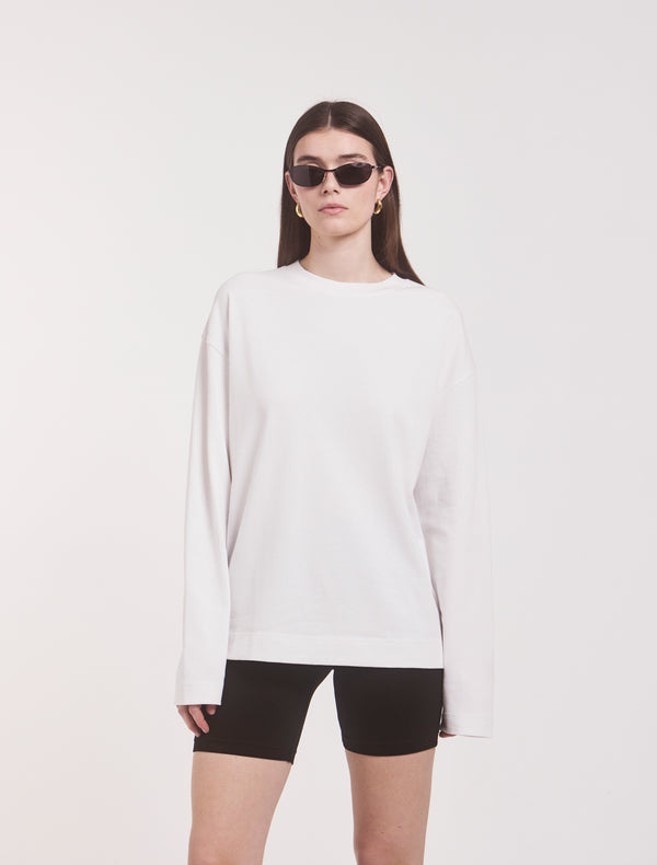 ninety percent Compact Cotton Boyfriend Long Sleeve T-Shirt in White
