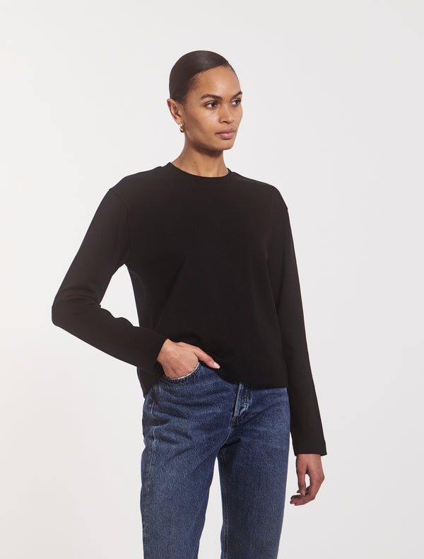 Ninety Percent Compact Cotton Long Sleeve T-Shirt In Black