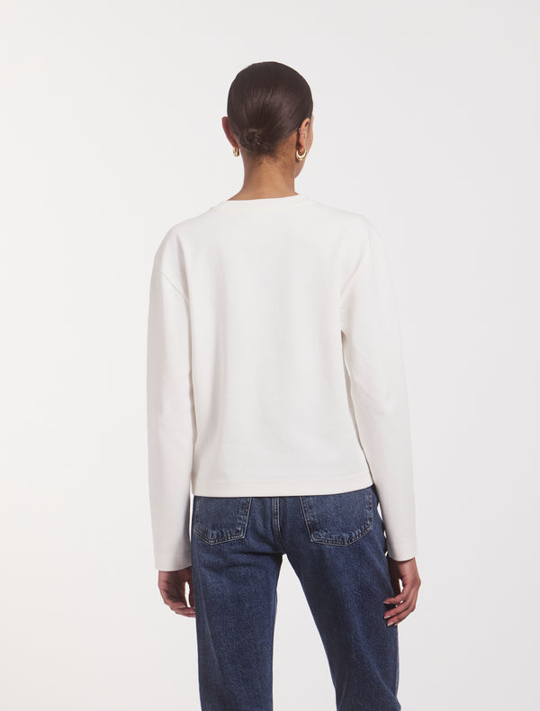 Ninety Percent Compact Cotton Long Sleeve T-Shirt In Off White