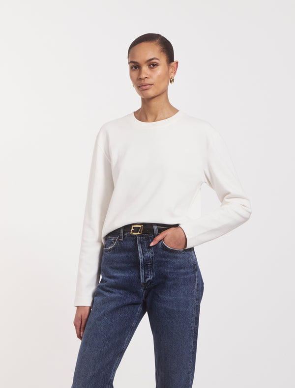 ninety percent Compact Cotton Long Sleeve T-Shirt in Off White