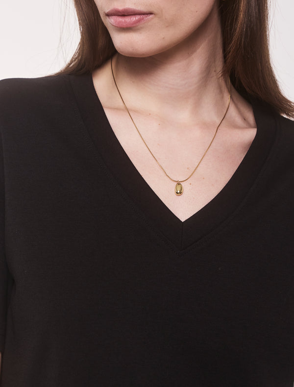 Ninety Percent Compact Cotton V Neck T-shirt In Black