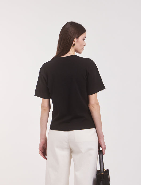 Ninety Percent Compact Cotton V Neck T-shirt In Black