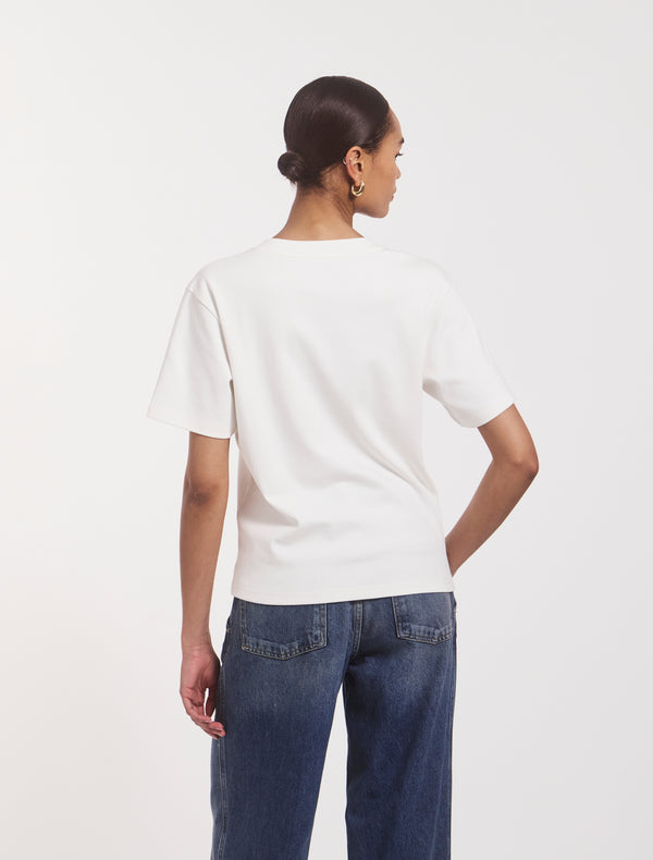 Ninety Percent Compact Cotton V Neck T-shirt In Off White