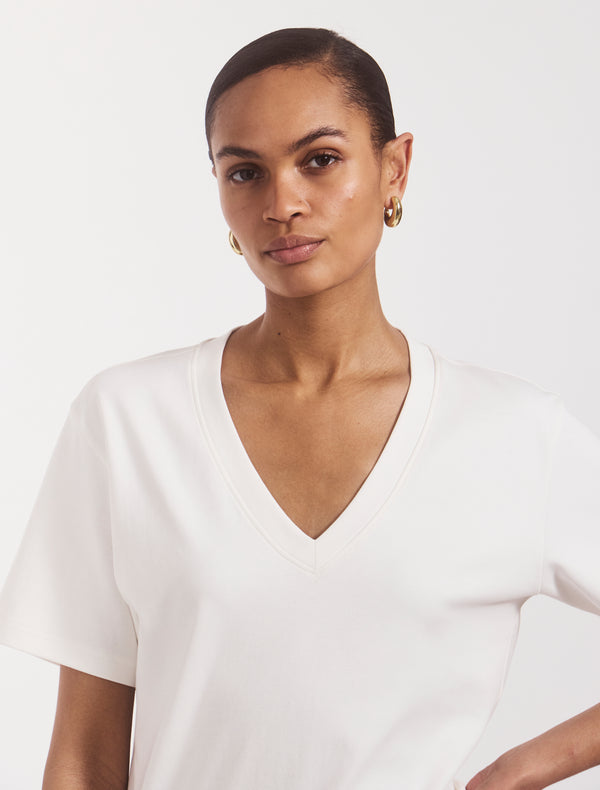 Ninety Percent Compact Cotton V Neck T-shirt In Off White