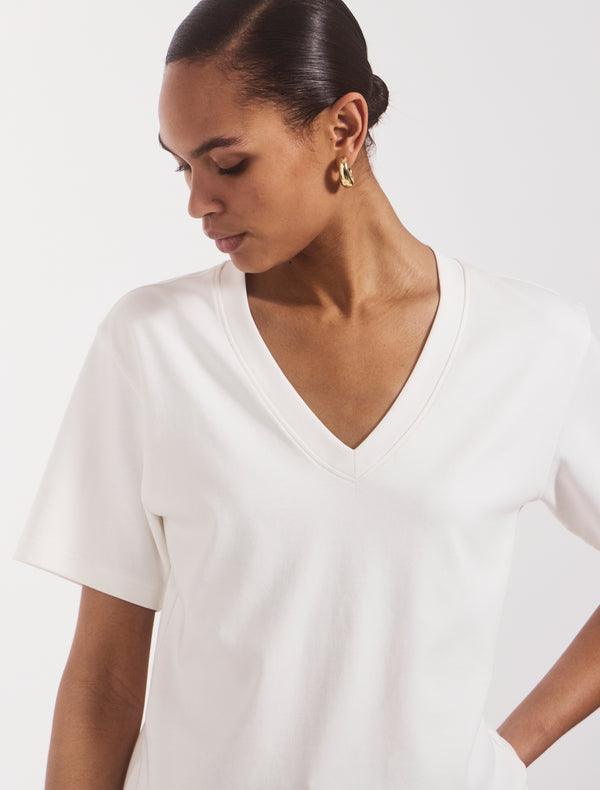 ninety percent Compact Cotton V Neck T-shirt in Off White