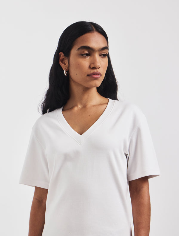 Ninety Percent Compact Cotton V Neck T-shirt In White
