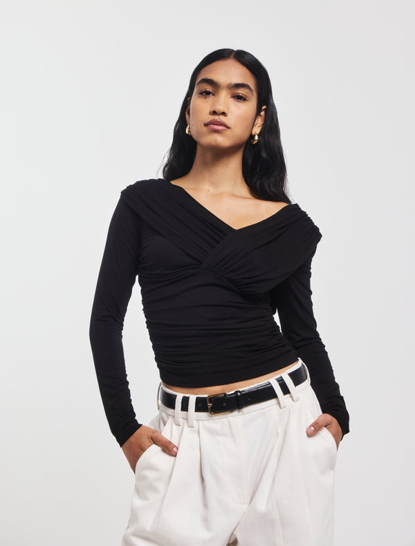 Ninety Percent Corey Ruched Long Sleeve Top In Black