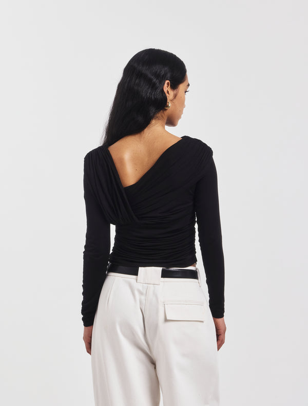 Ninety Percent Corey Ruched Long Sleeve Top In Black