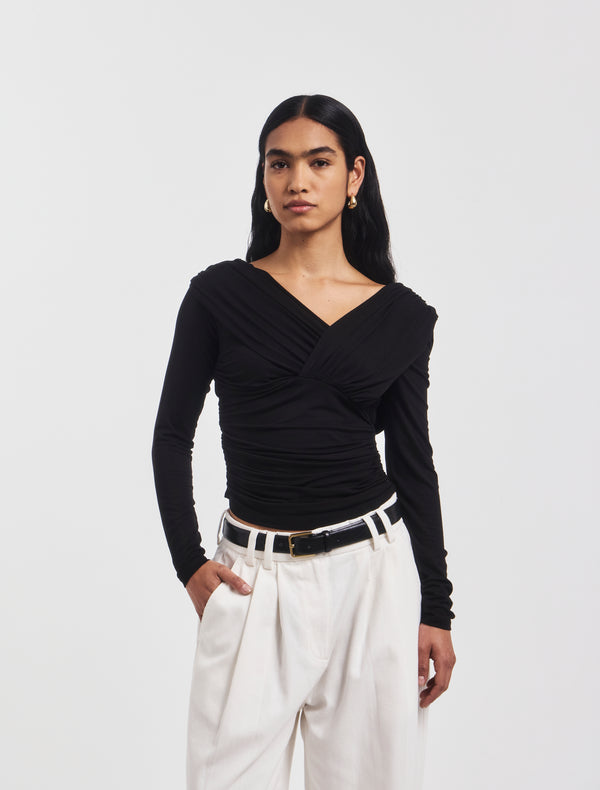 ninety percent Corey Ruched Long Sleeve Top in Black