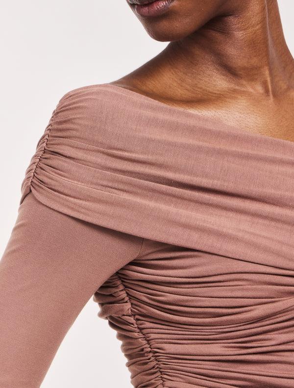 Ninety Percent Corey Ruched Long Sleeve Top In Sandalwood