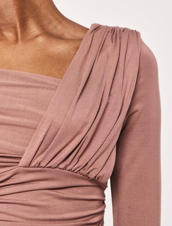 Ninety Percent Corey Ruched Long Sleeve Top In Sandalwood