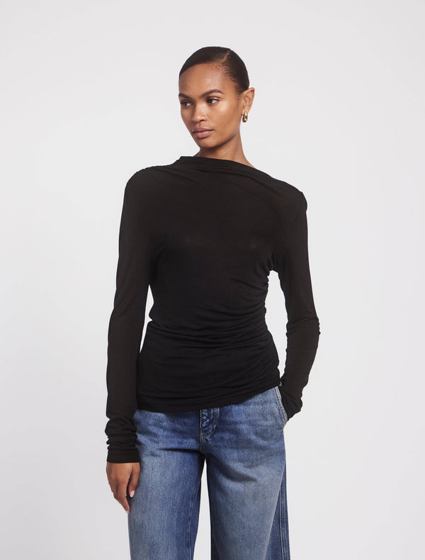Ninety Percent Iphis Draped Long Sleeve Top In Black