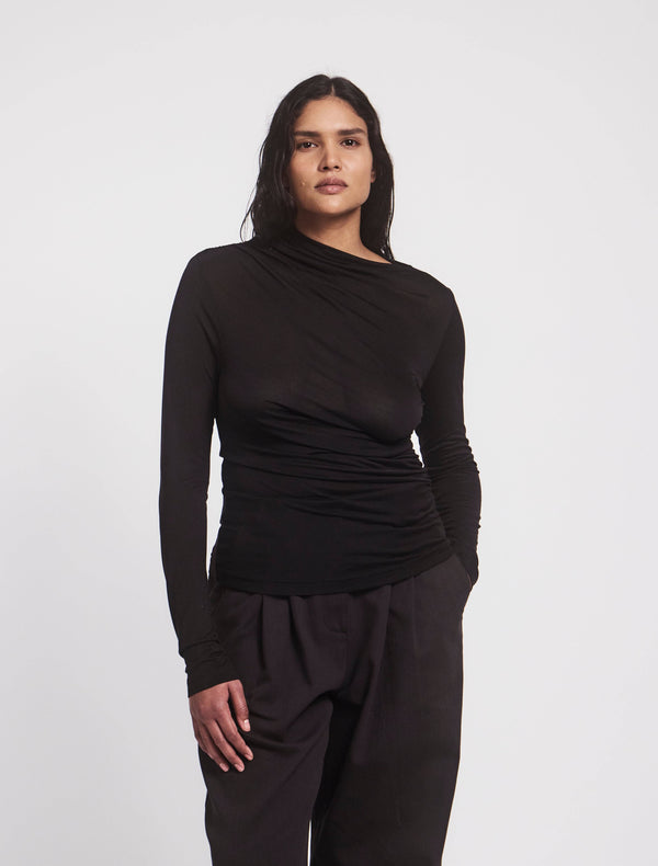 ninety percent Iphis Draped Long Sleeve Top in Black