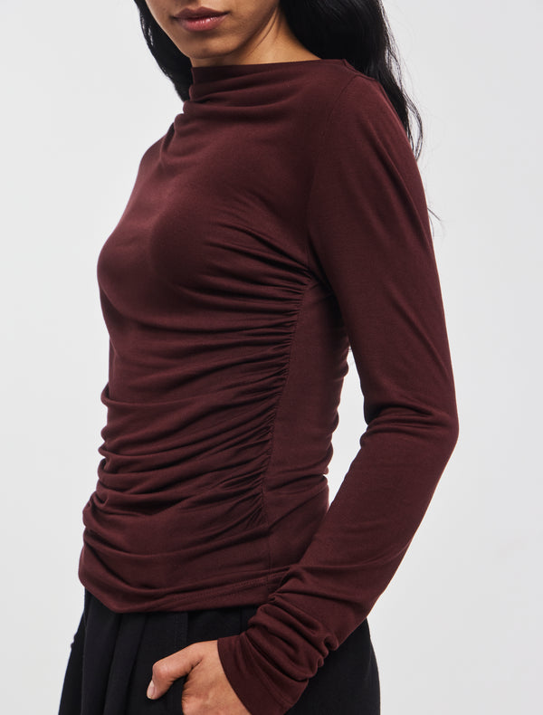 Ninety Percent Iphis Draped Long Sleeve Top In Bordeaux