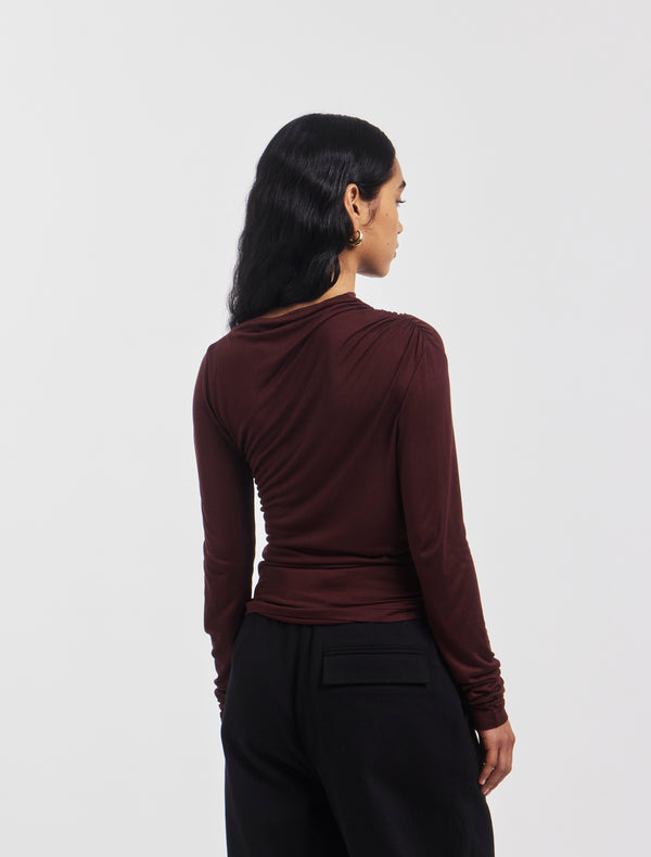 Ninety Percent Iphis Draped Long Sleeve Top In Bordeaux