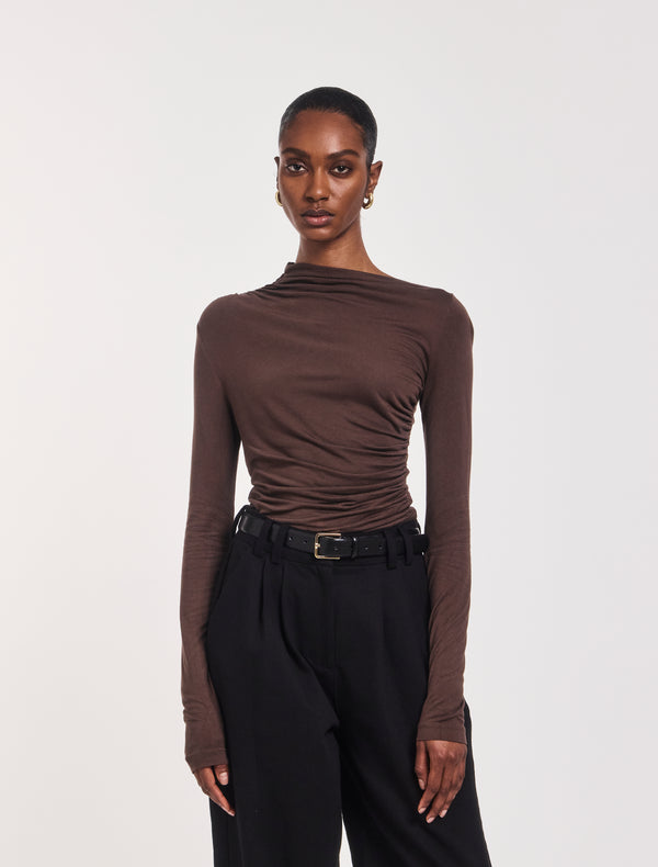 ninety percent Iphis Draped Long Sleeve Top in Bracken
