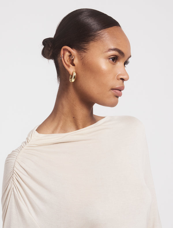 Ninety Percent Iphis Draped Long Sleeve Top In Enoki Mushroom