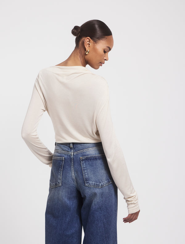 Ninety Percent Iphis Draped Long Sleeve Top In Enoki Mushroom