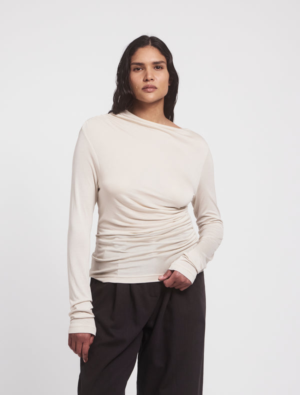 Ninety Percent Iphis Draped Long Sleeve Top In Enoki Mushroom