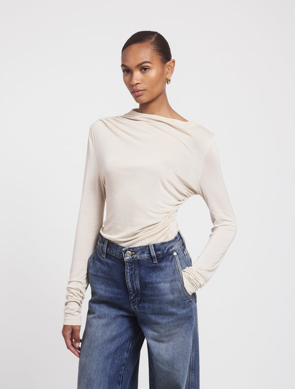 ninety percent Iphis Draped Long Sleeve Top in Enoki Mushroom