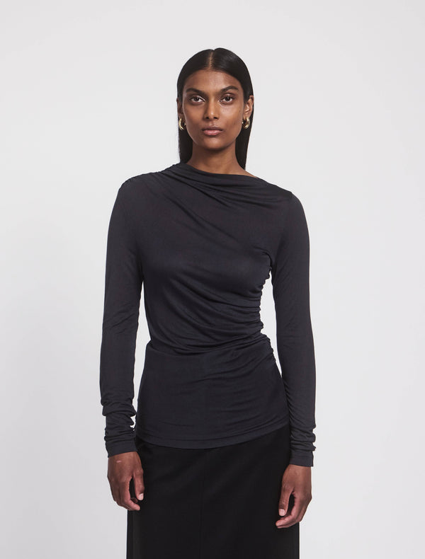 Ninety Percent Iphis Draped Long Sleeve Top In Navy