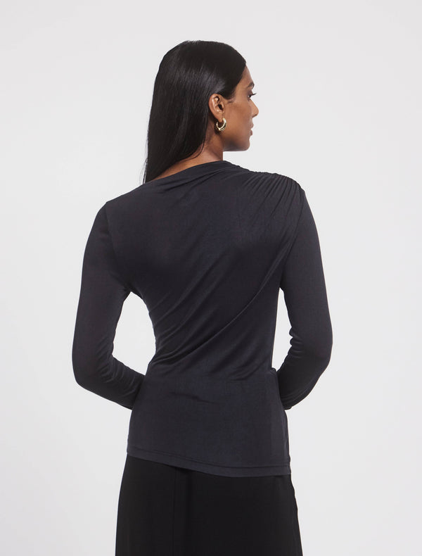 Ninety Percent Iphis Draped Long Sleeve Top In Navy