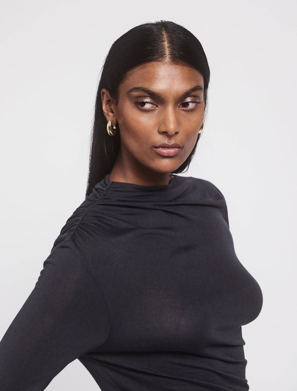 Ninety Percent Iphis Draped Long Sleeve Top In Navy
