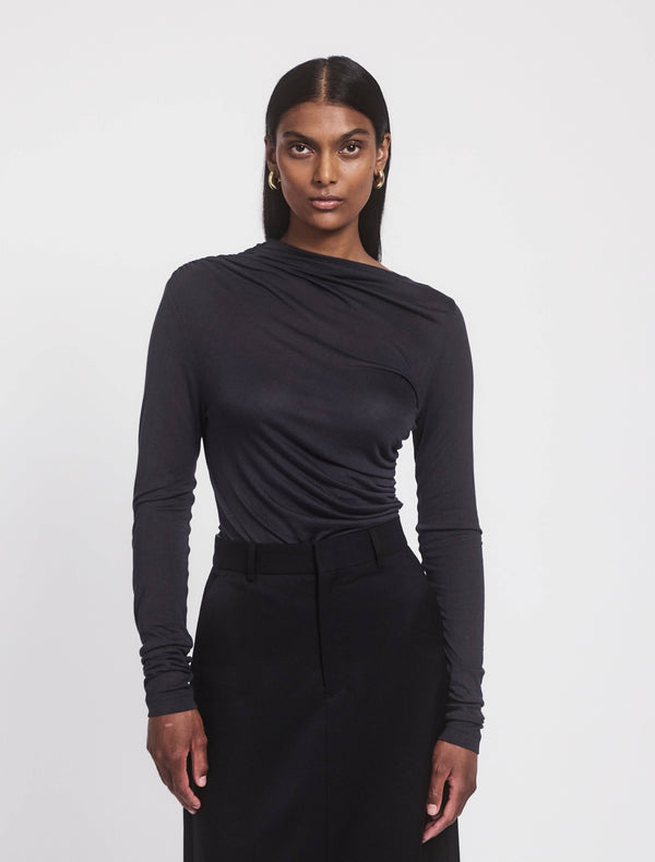 ninety percent Iphis Draped Long Sleeve Top in Navy