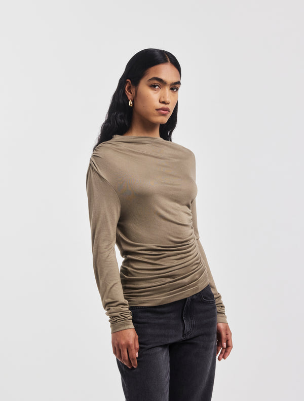 Ninety Percent Iphis Draped Long Sleeve Top In Sage