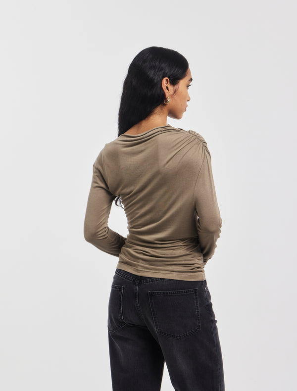 Ninety Percent Iphis Draped Long Sleeve Top In Sage