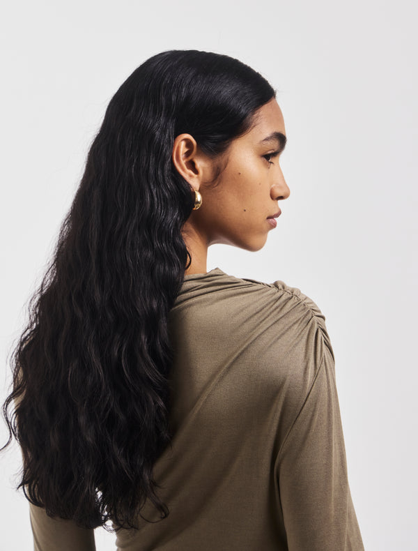 Ninety Percent Iphis Draped Long Sleeve Top In Sage